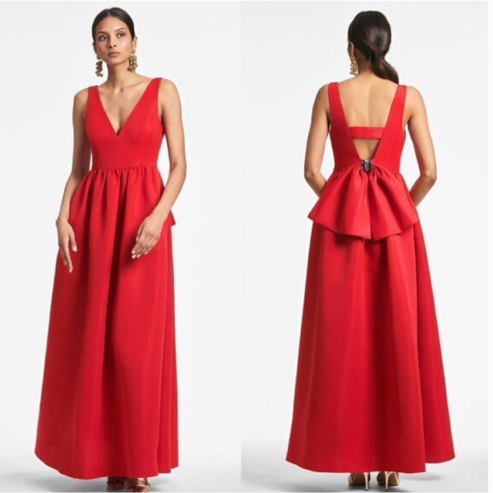 NWT Sachin & Babi Red Katrina A-Line‎ Gown Size 2 Embellished Bow Cherry Red